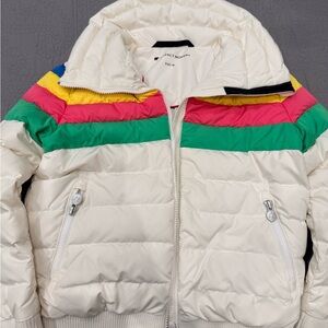 Perfect Moment Kids Cream Puffer Jacket with Stripes